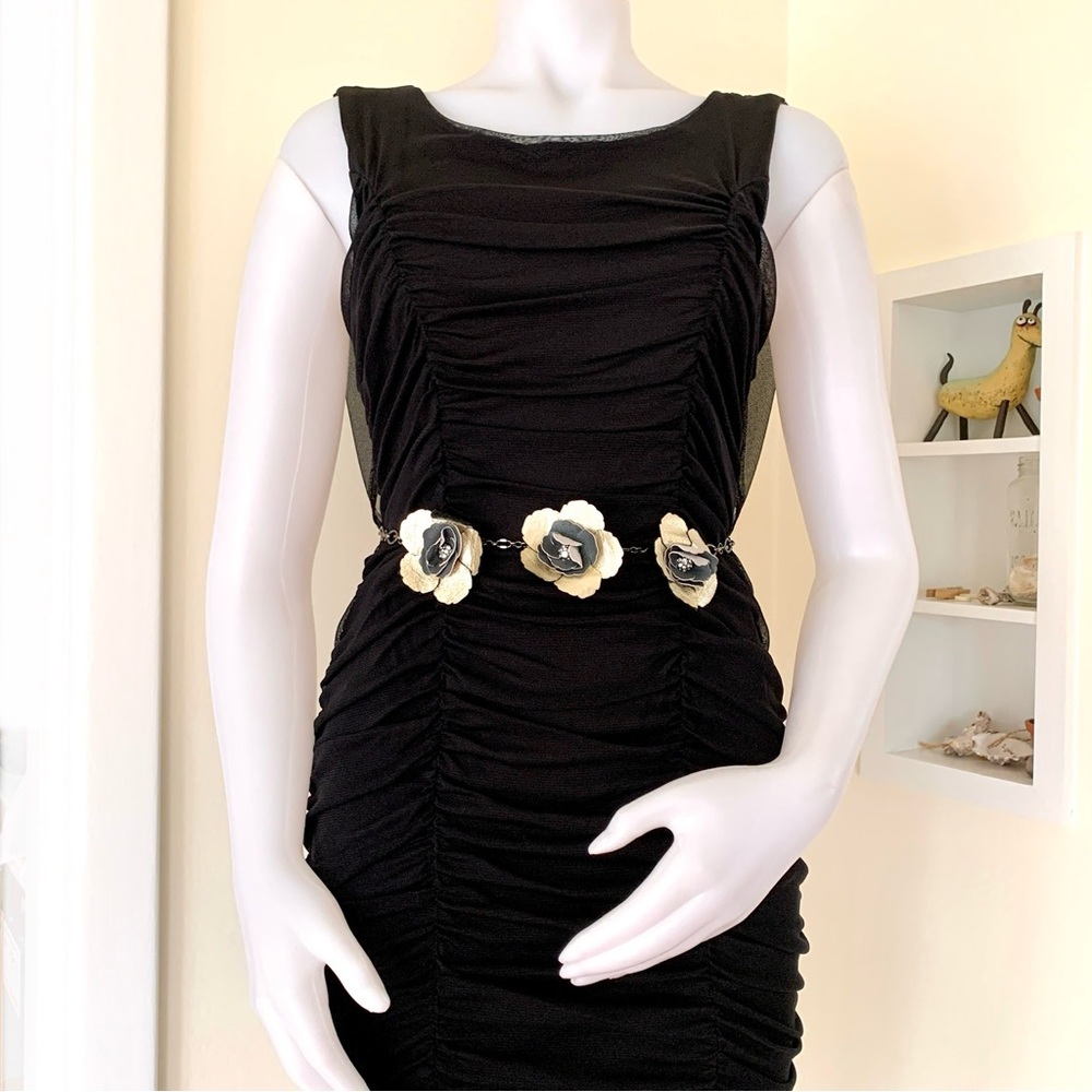 Fossil silver metallic flowers chain link necklace or belt